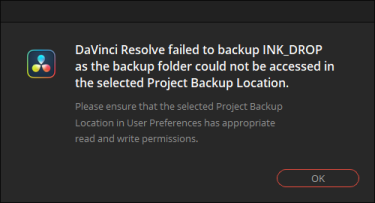 DaVinci Resolve failed to backup ～というダイアログが表示される